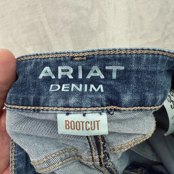 Ariat Jeans Womens 33R (36x30) Blue Bootcut Stretch Western Embellished Whisker - Picture 3 of 14